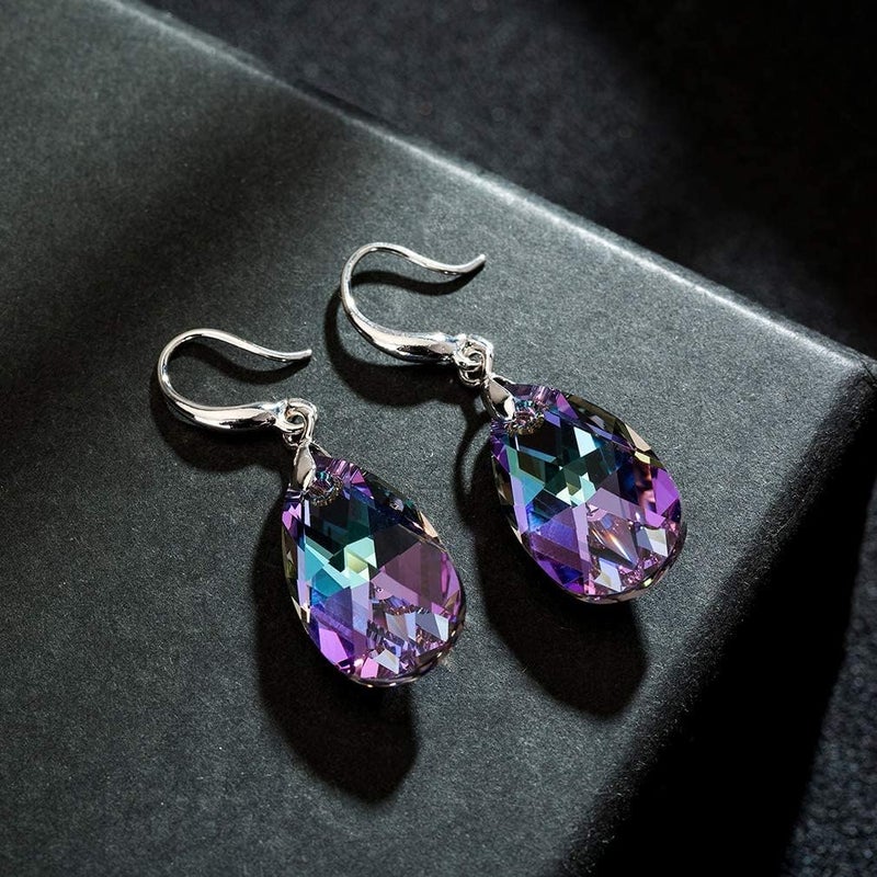 EVEVIC Austrian Crystal Teardrop Dangle Hook Earrings for Women 14K Gold Plated Hypoallergenic Jewelry (Vitrail Light) - Image 3